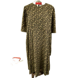 Amish Mennonite Brown Cape Dress 3/4 Sleeve Handmade Bust 44" Length 46" Belted